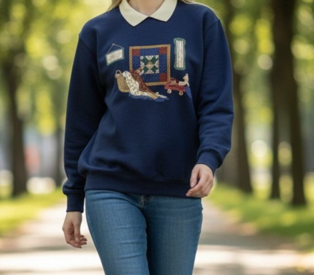 Jerzees Women's XL Blue Pullover Sweater Country Motif Extra Large